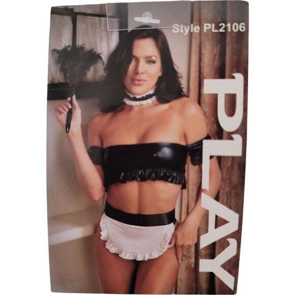 NEW Fantasy Lingerie PLAY French Maid Wet Look 4-Piece Lingerie Costume‎ Set S/M - Picture 5 of 13